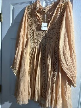 Free People Peach Crochet Gauze Boho Dress